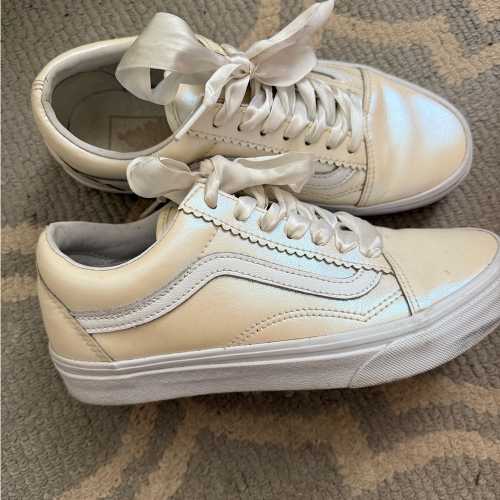 Vans Off The Wall Cream Sneakers | Vans Old Skool Sneakers Pearl Lace Up
